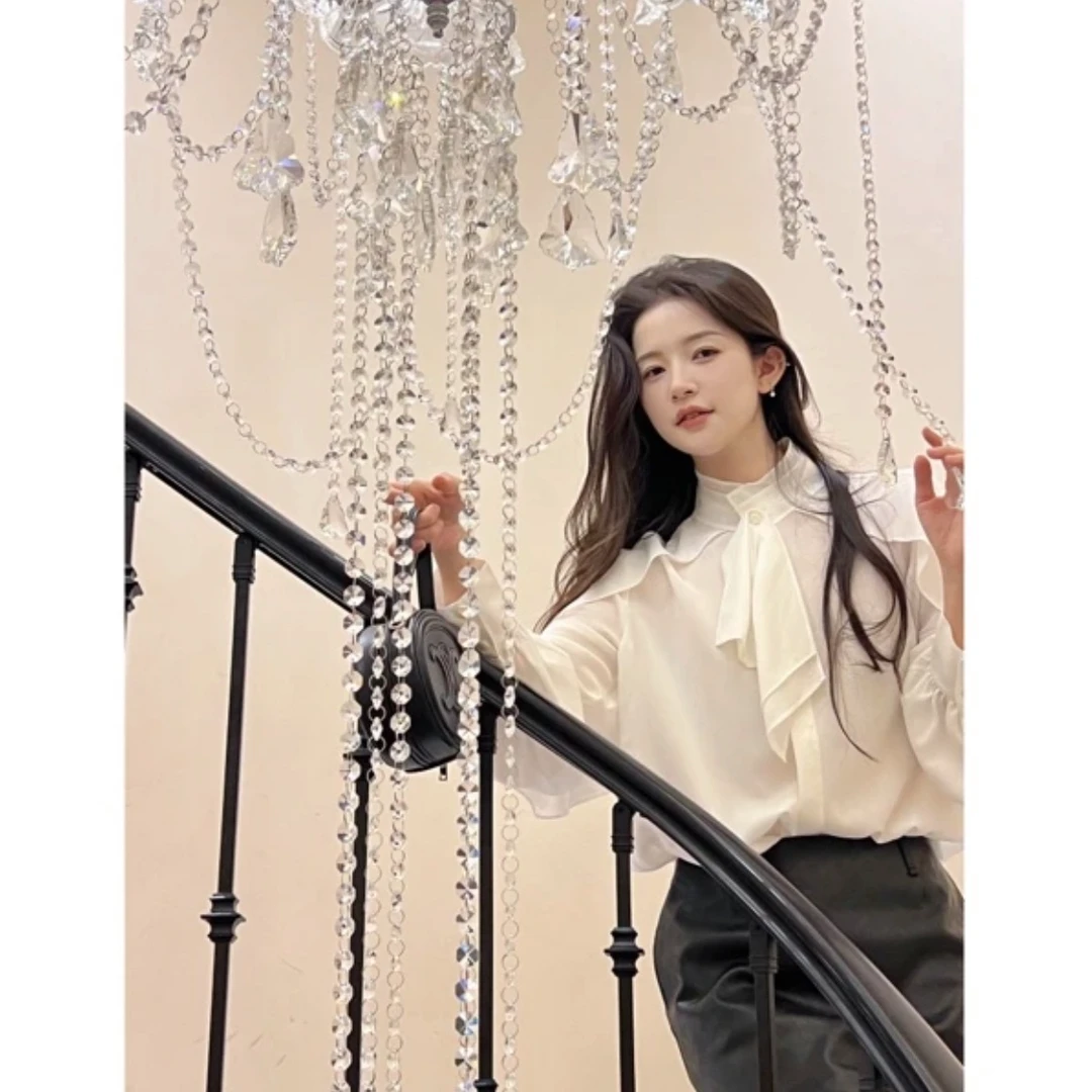 GIRDEAR/哥弟早秋新款轻职风时尚双层小立领荷叶造型衬衫130079