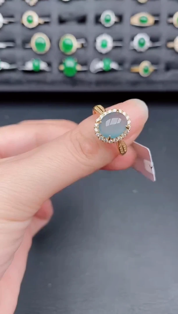 银S925镶嵌戒指翡翠天然 a货翡翠48