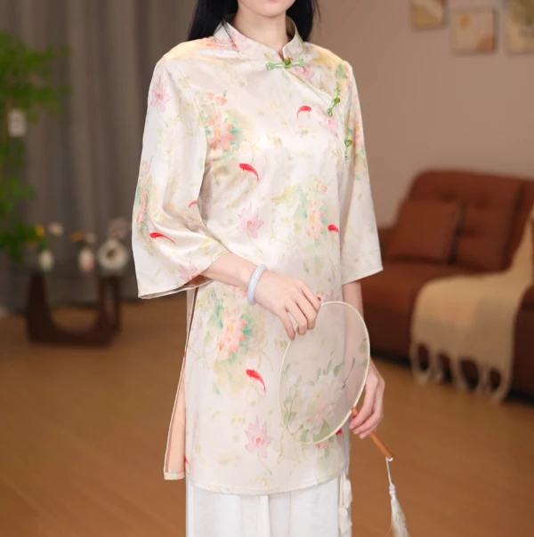 【现货】【3116-锦鲤荷】新中式国风女款复古修身小衫飞袖上衣-园园