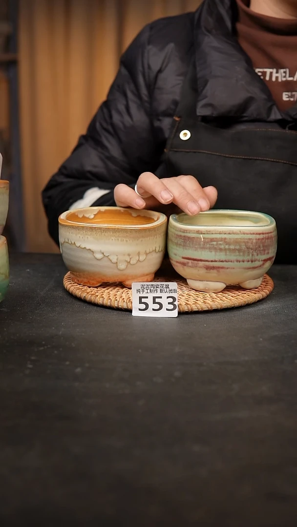 【闪购商品】瓷片553泥泥手工花盆口8高6