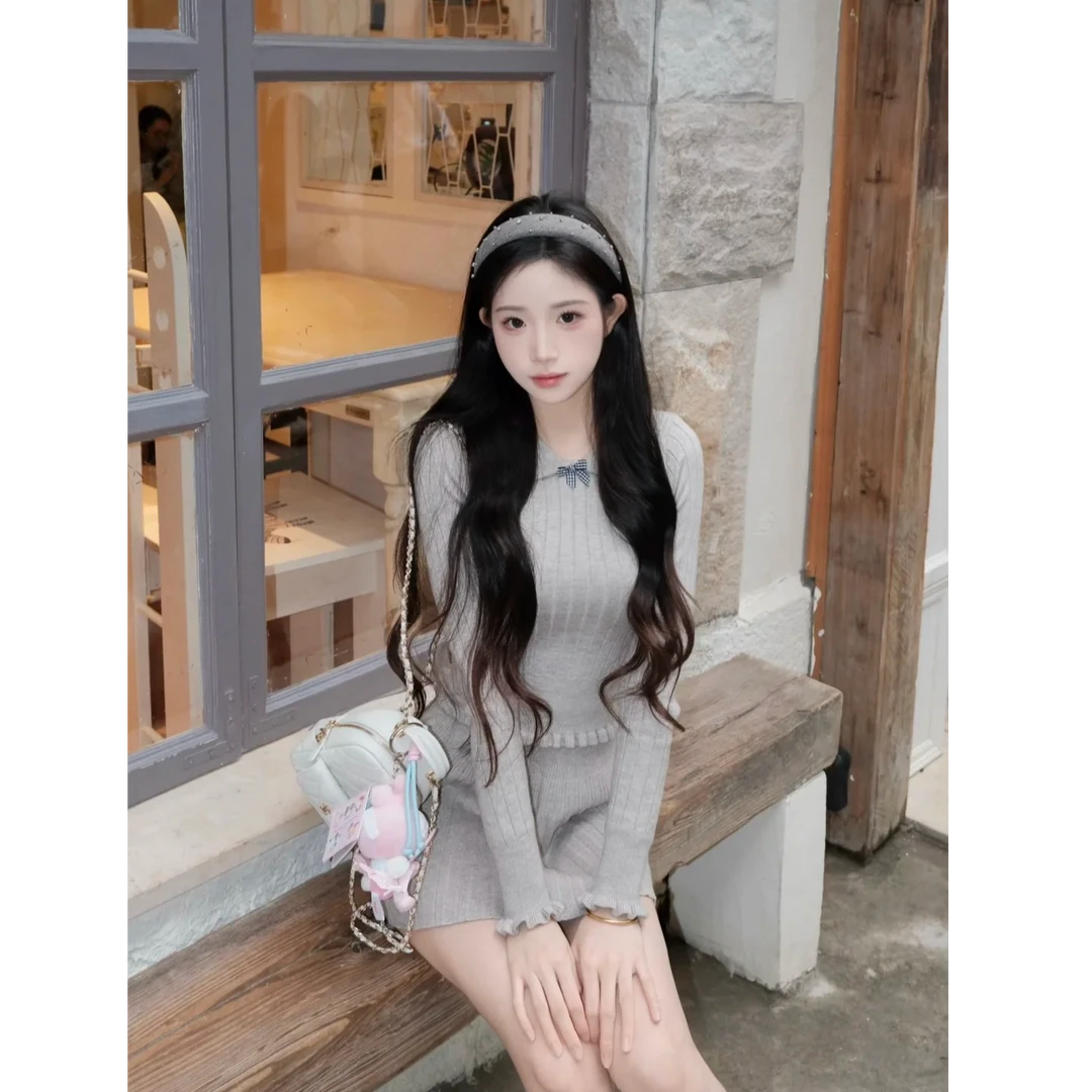 2025秋冬新款时尚一整套女长袖毛衣针织上衣配半身裙高级感套装女