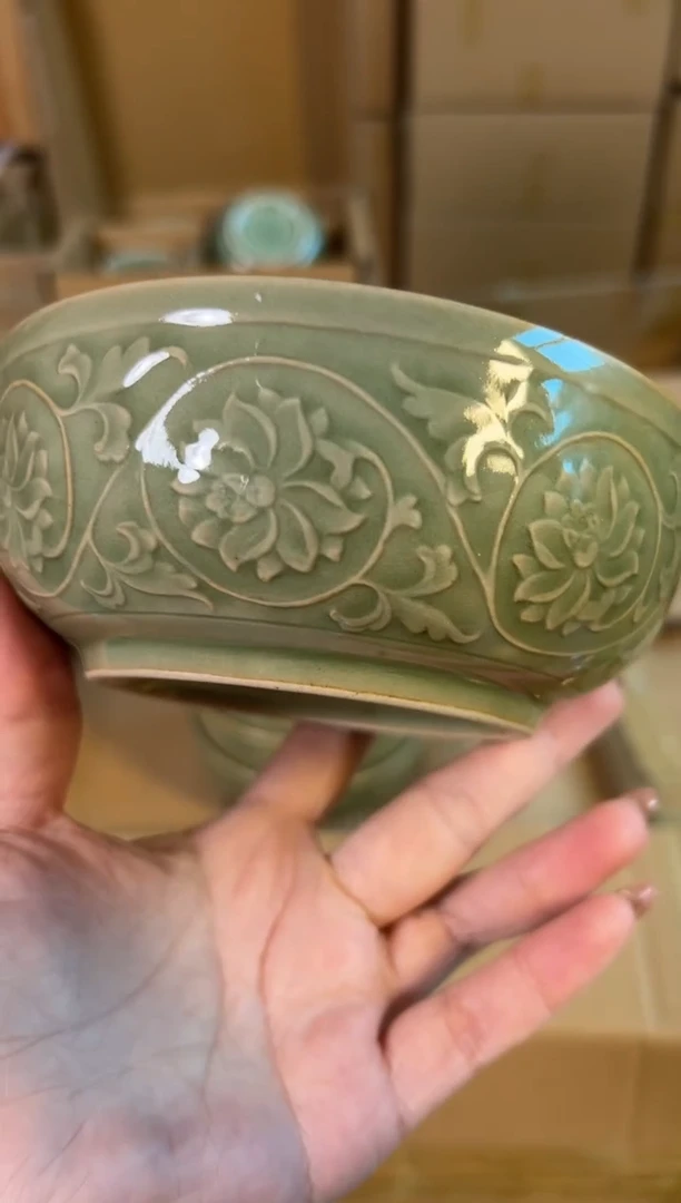 陶瓷耀州窑5寸黑泥缠枝莲纹碗微瑕特价1个