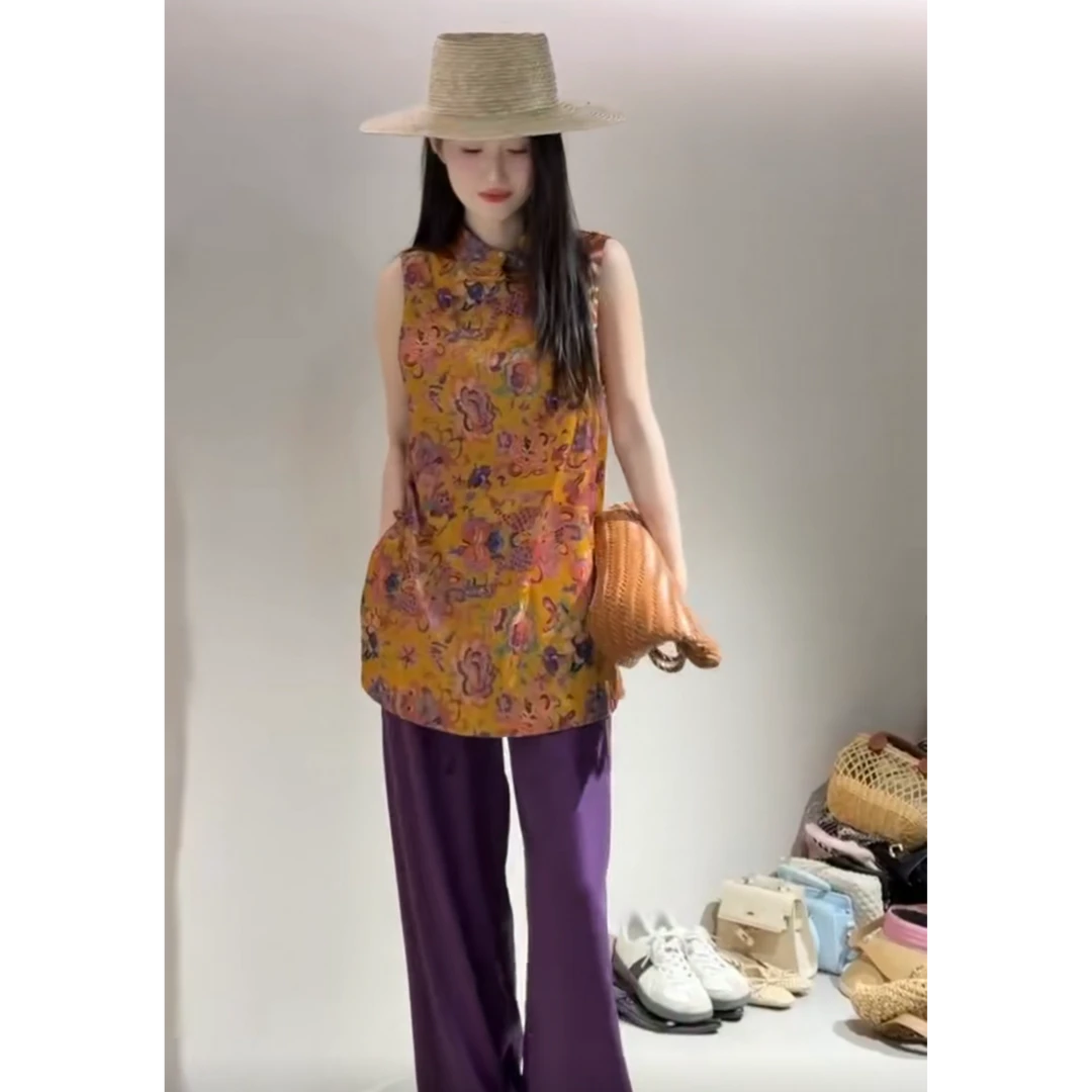 25X8227时尚潮款无袖圆领印花上衣