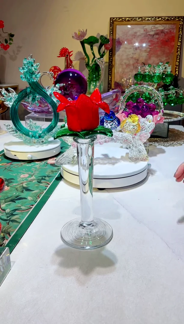 琉璃玫瑰花烛台一件