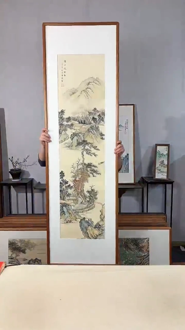 国画手绘*清江泛舟图*52*172cm带框发货