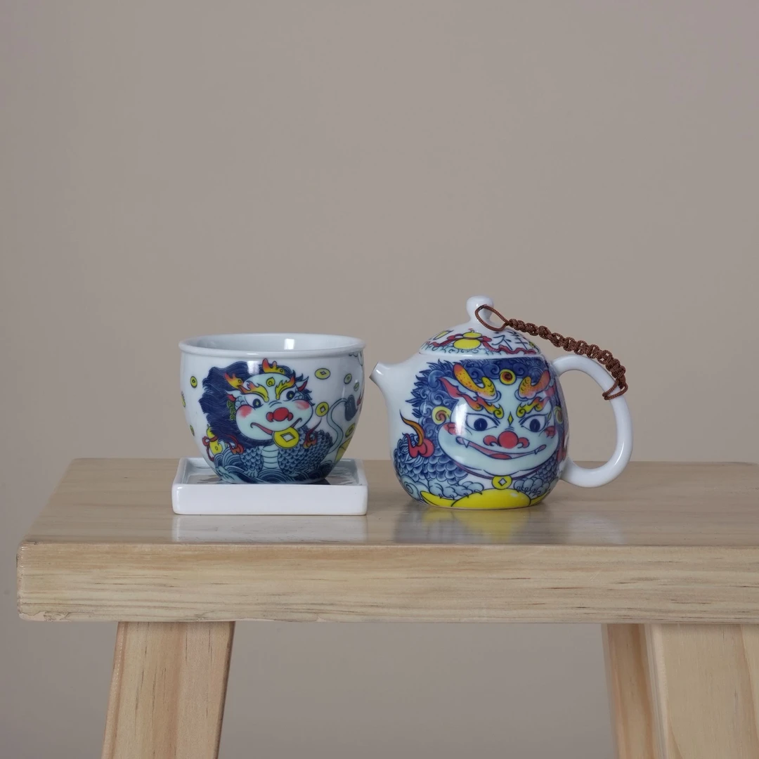 【麒麟献宝】仿古陶瓷茶杯主人杯简约中式茶杯家用茶杯套装