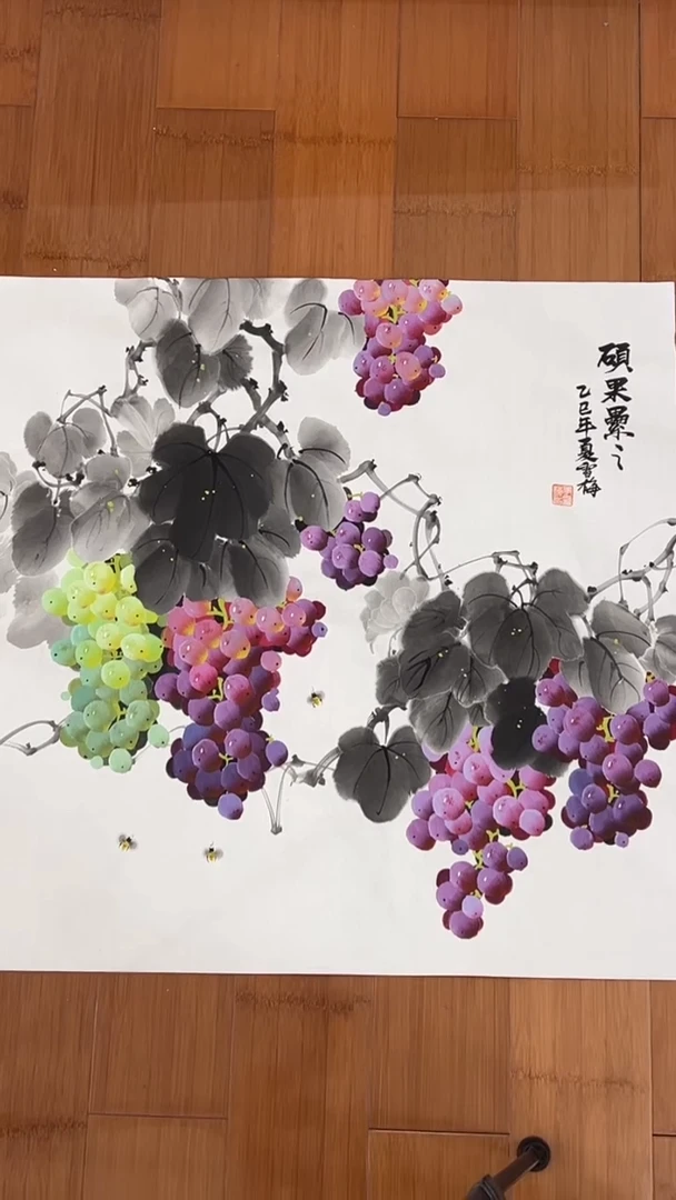 国画【福利，纯手工手绘】李雪梅葡萄68*68厘米