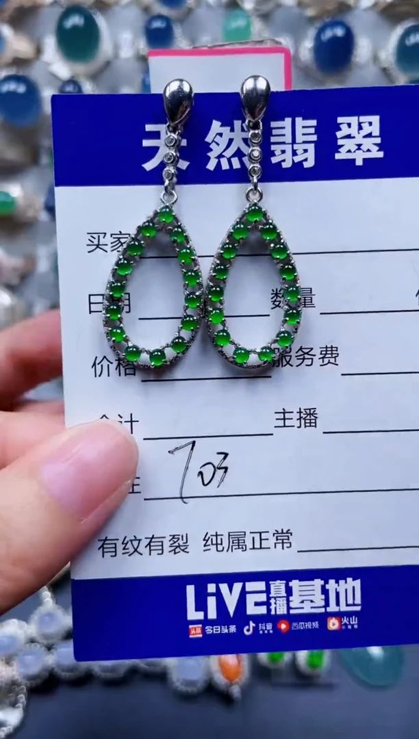 银S925镶嵌翡翠耳饰703