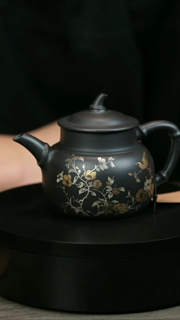 茶壶紫砂小*客H2267邵建东描银茄竹