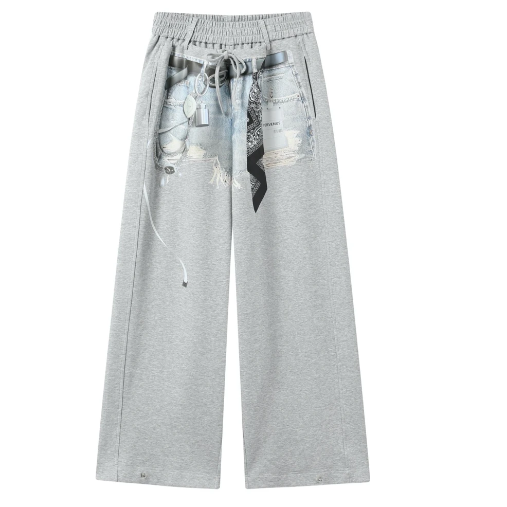 丿未房东家二女儿牛仔印花叠穿卫裤