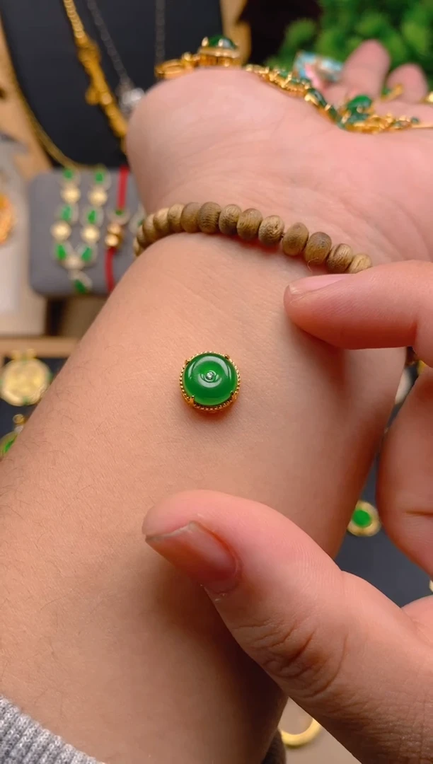 吊坠(不含链)银S925镶嵌翡翠穿孔平安扣