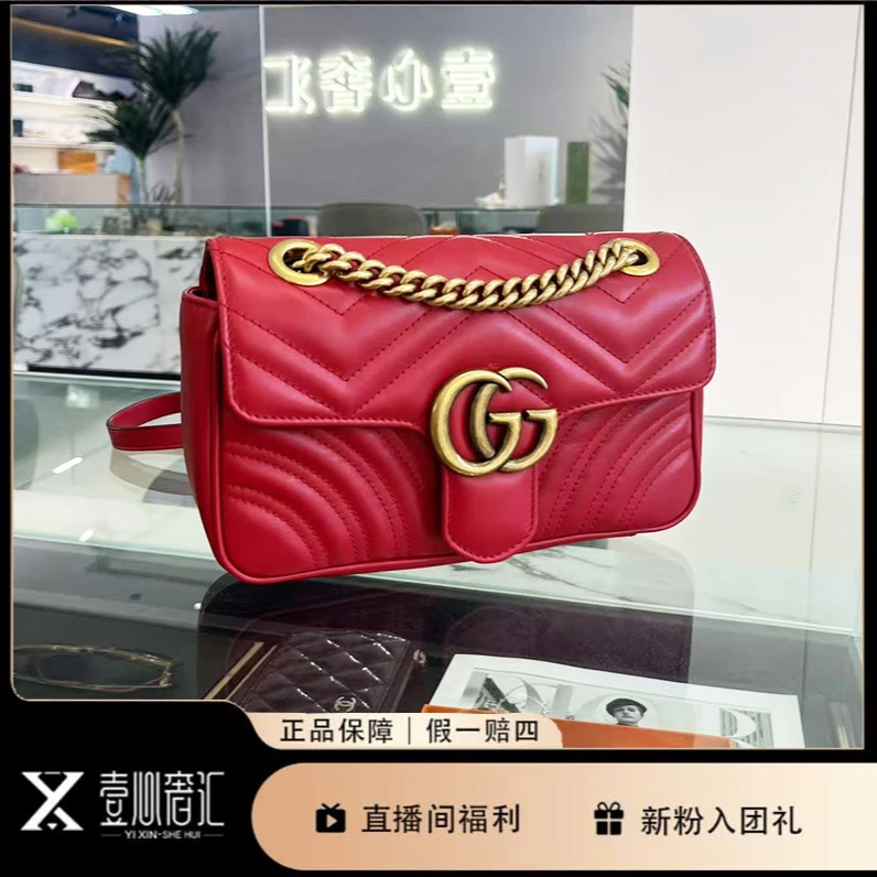 99新 GUCCI/古驰 marmont22红色马蒙单肩斜挎包