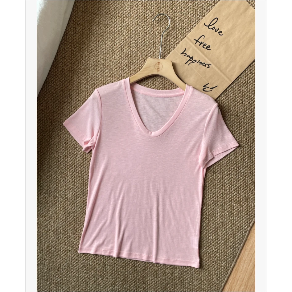 【天丝亚麻】夏季新款V领短袖女式T恤衫25DAK0651