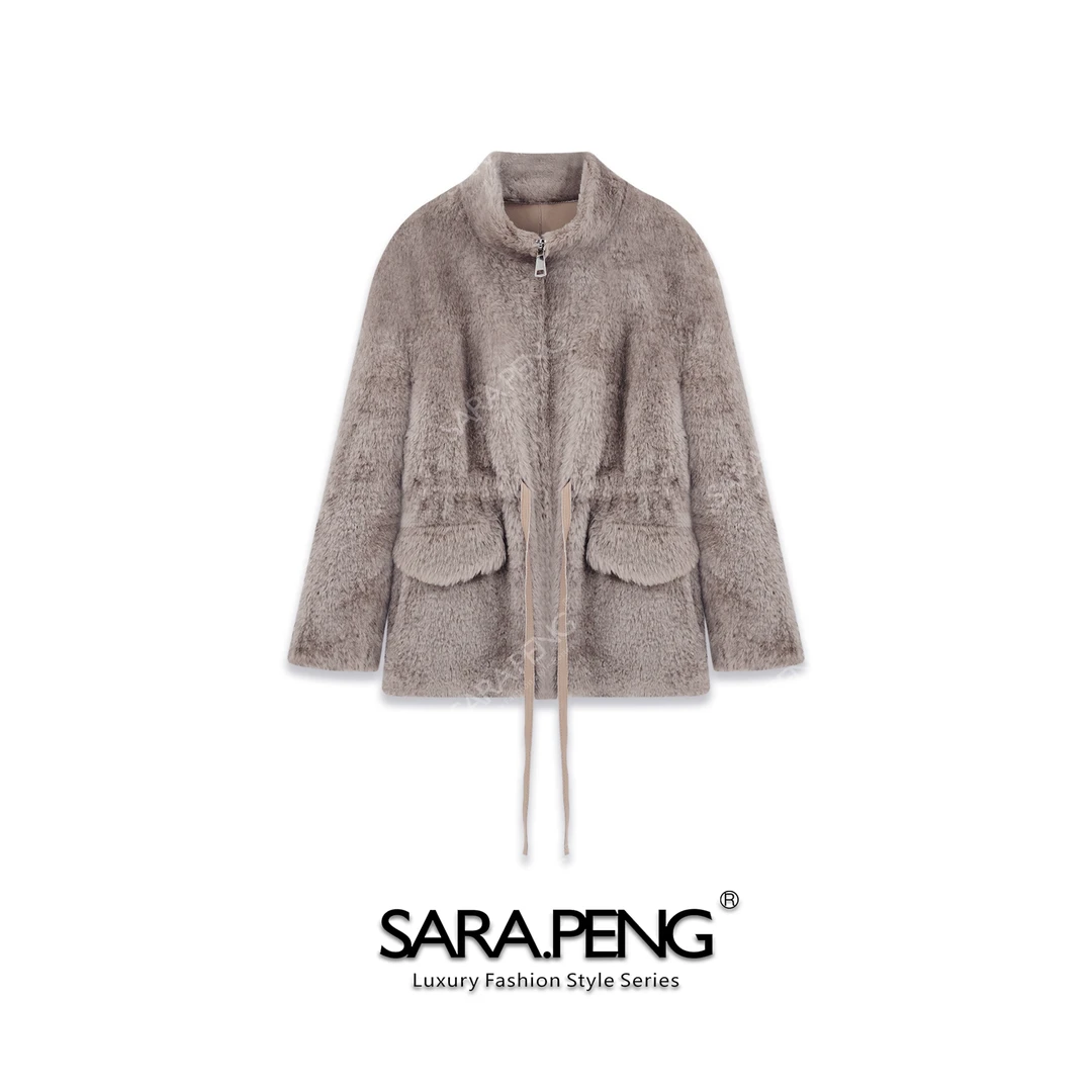 SARA.PENG温婉可人｜奢品拉贡皮毛一体收腰显瘦洋气外套｜1D168620