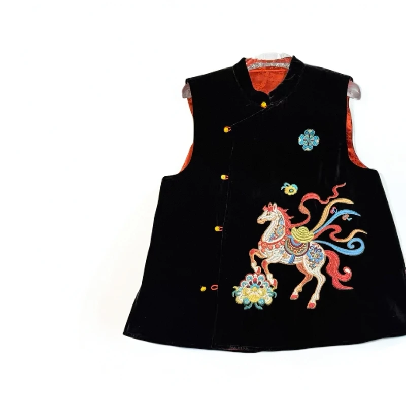 新中式重工刺绣刺绣手工刺绣棉马甲复古女马夹马甲----6821