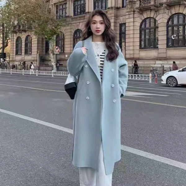 908女装呢子毛呢毛呢外套直筒型网红长款中长款直下摆