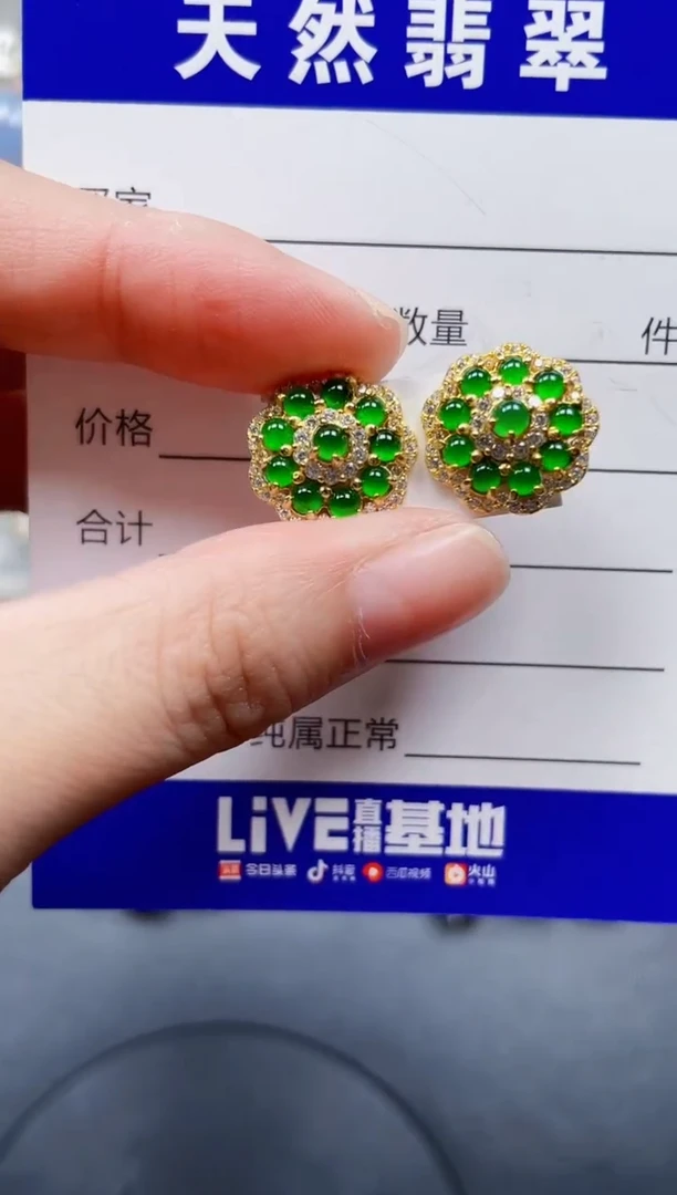 银S925镶嵌翡翠耳饰90