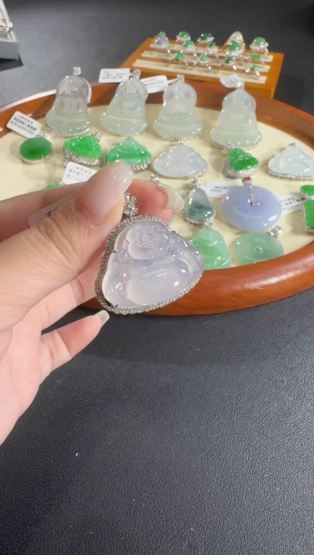 吊坠(不含链)18K金镶嵌翡翠【源头工厂】钻石镶嵌