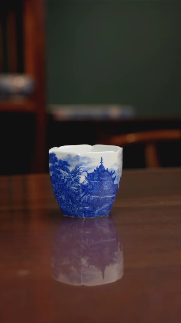 自成堂柴窑青花蓬莱仙境
