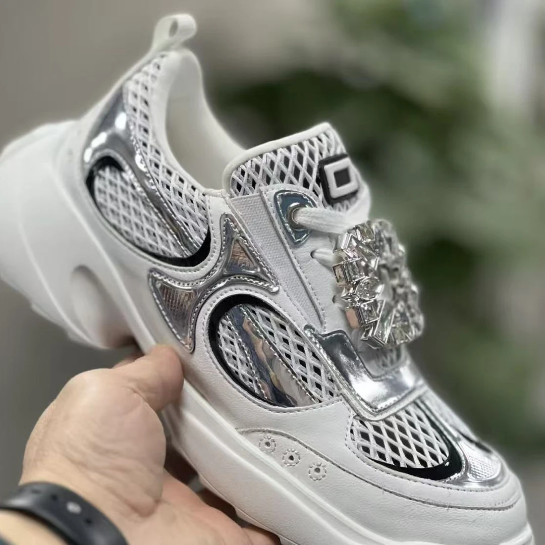 【水钻休闲鞋】2025夏季网面百搭透气水钻扣运动休闲鞋老爹鞋