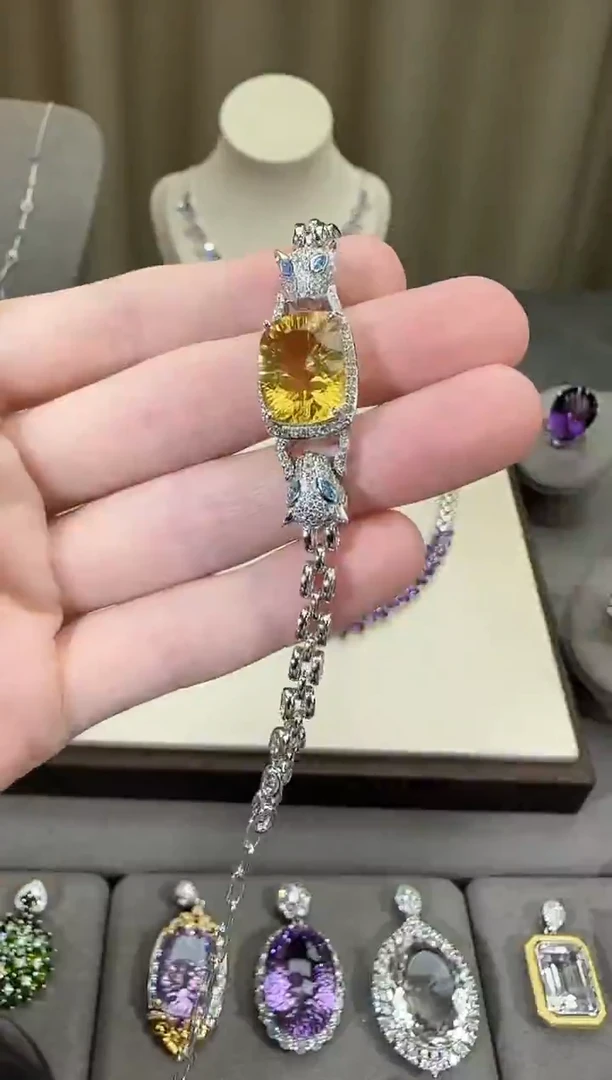 银S925镶嵌手链黄晶11*16mm手链高级款