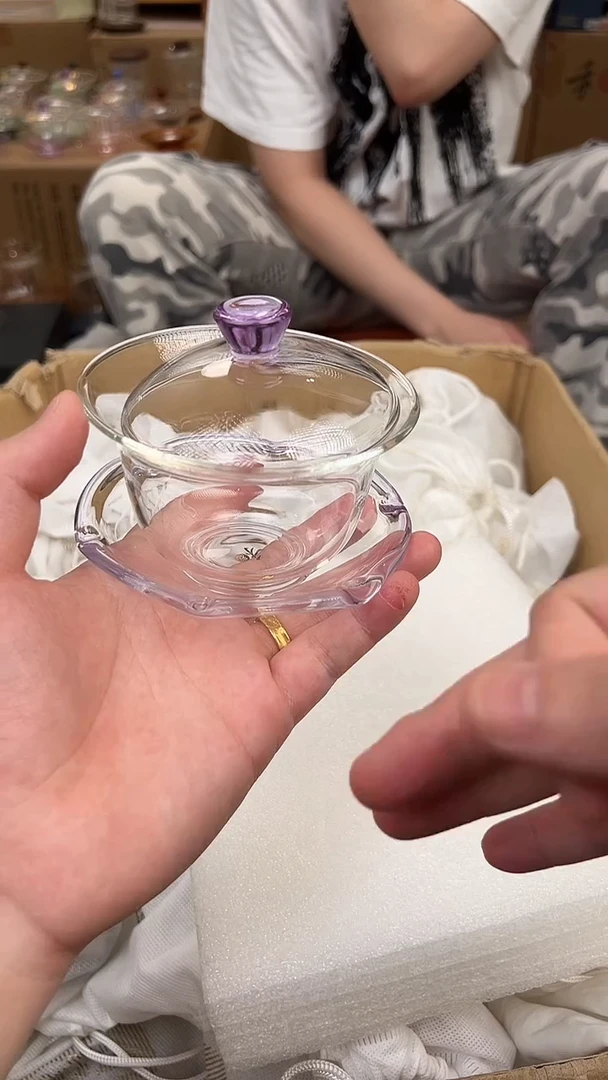 @@禾器晶彩禅语盖碗浅紫色