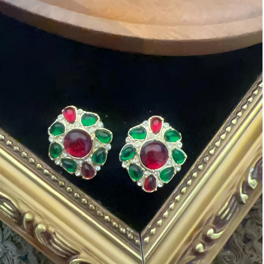 铜合金琉璃耳饰 城市机能风精致公拼色欧美风耳钉707