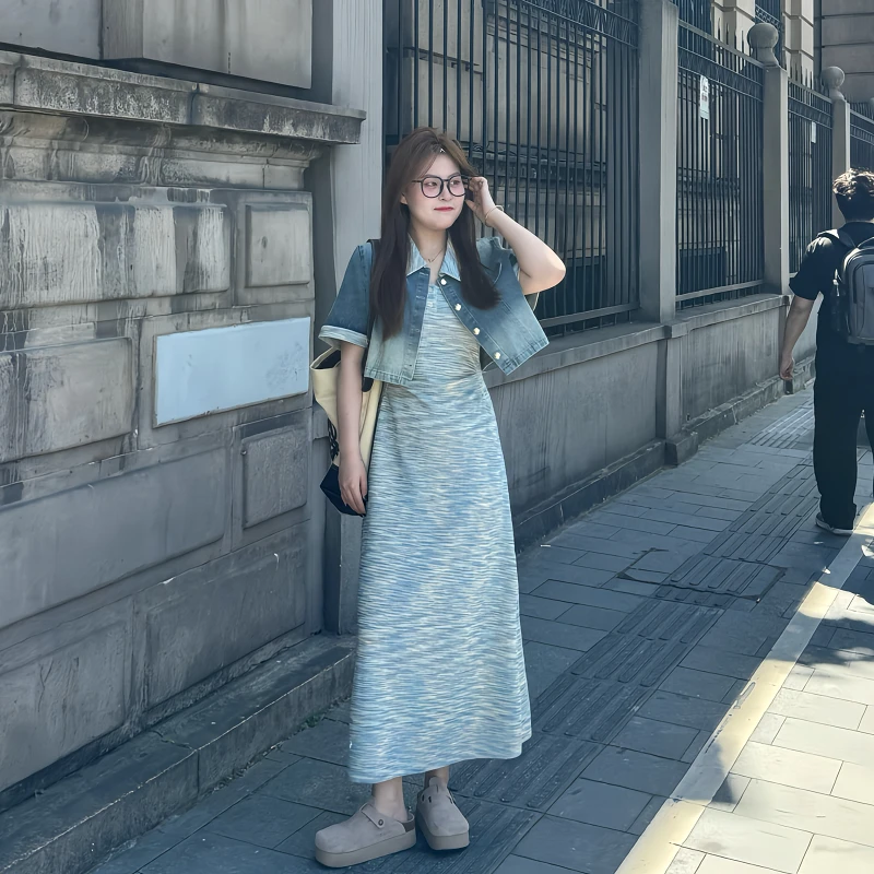 盈盈&南岛风大码女装渐变拼接韩系牛仔短外套胖mm百搭上衣ZYY660