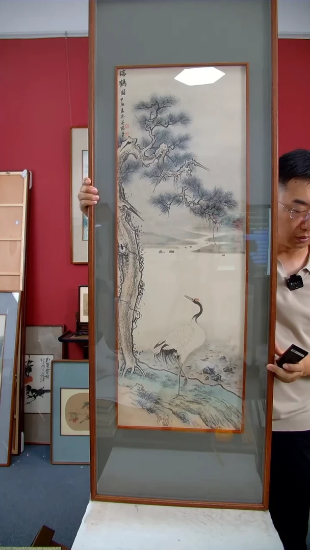 国画石梦阳《瑞鹤图》装裱142*49