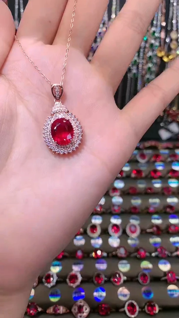 【闪购商品】红宝石颈饰银S925镶嵌玫瑰金