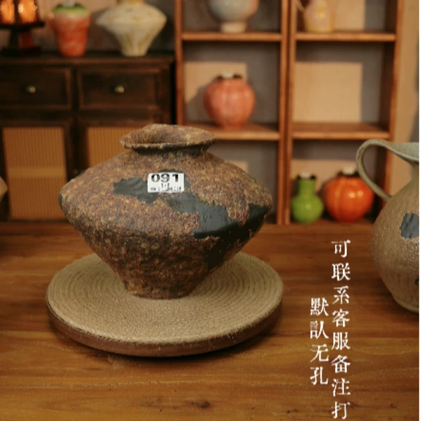 091景德镇手工陶瓷侘寂复古花瓶花器摆件中号高19cm口径8cm