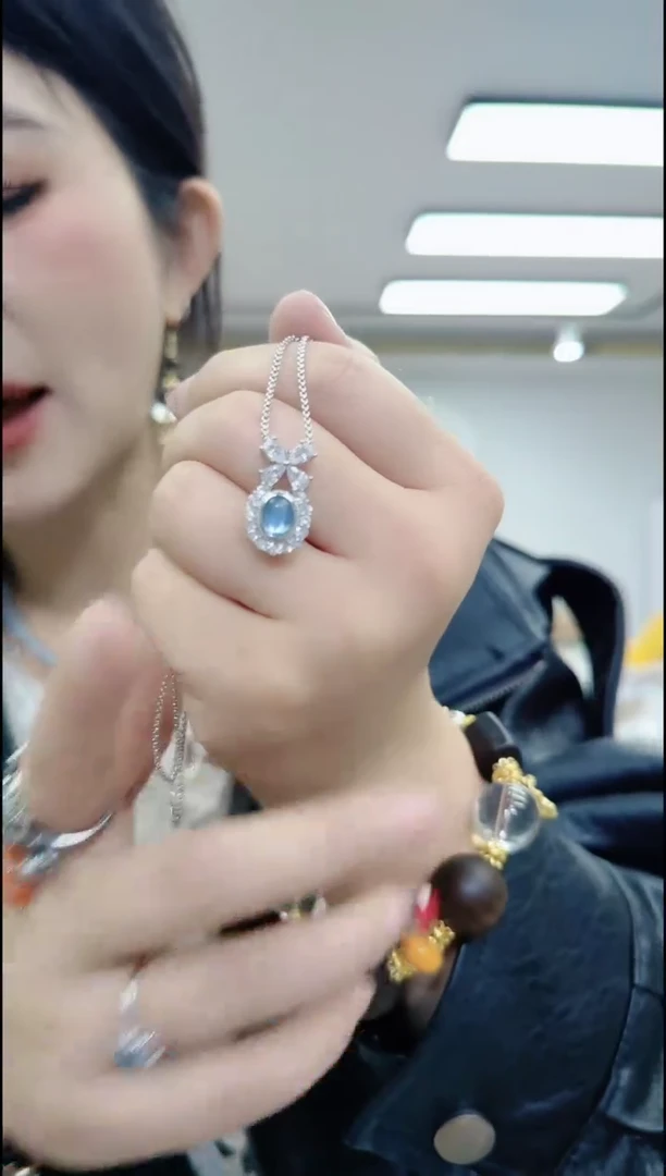 海蓝宝石颈饰合金2052海蓝宝吊坠