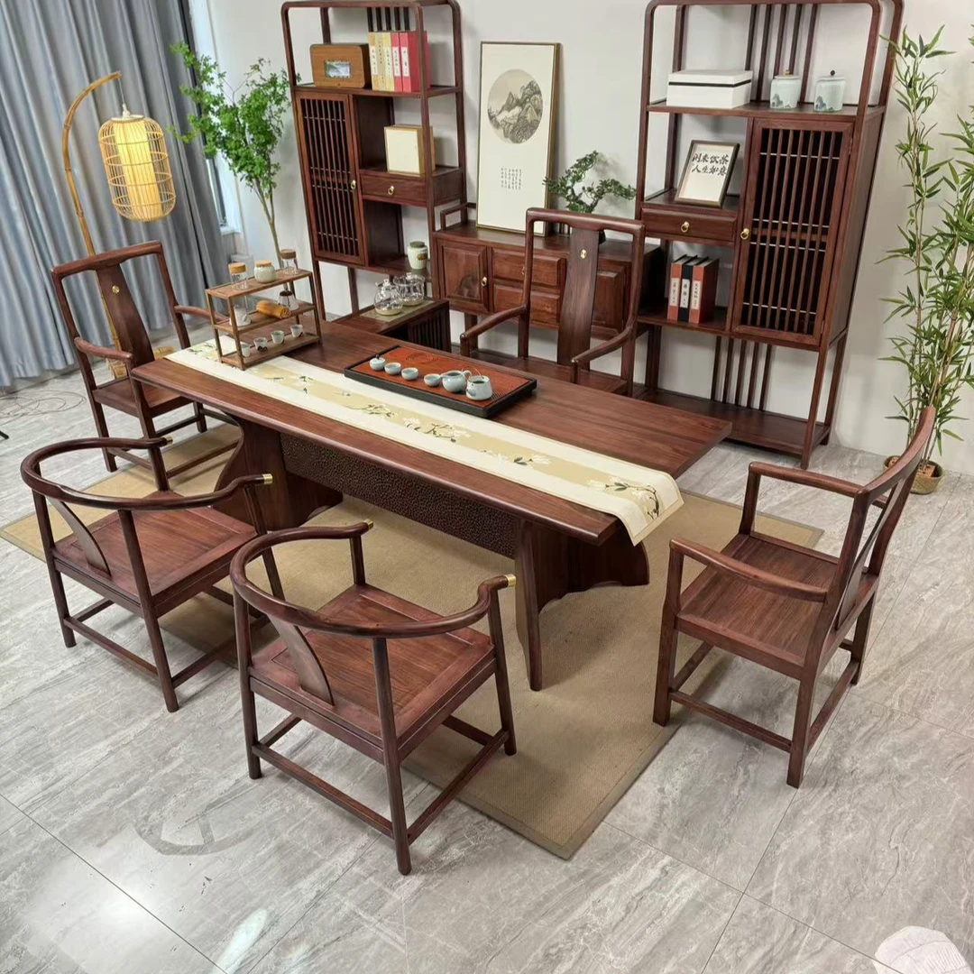 新中式茶桌实木大板家用办公室简约禅意茶桌椅组合