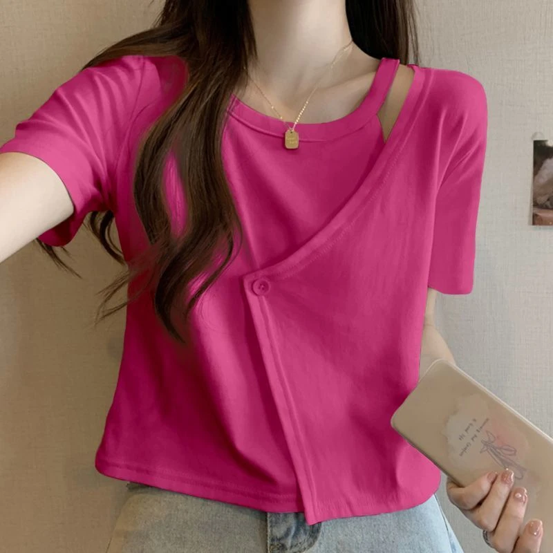 ZHUOLIN/着邻夏季新款大码短袖衣服女多巴胺风格衣服纯欲风上衣女