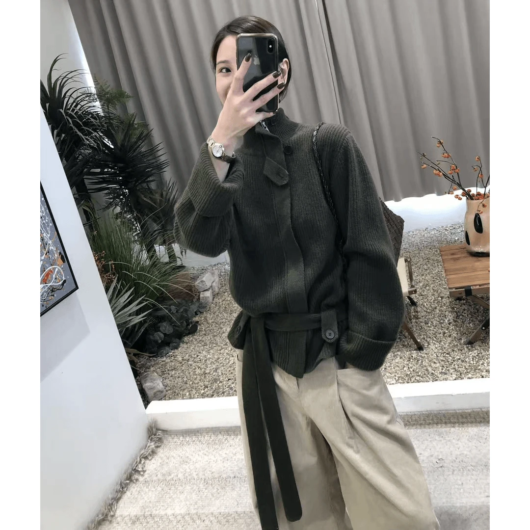 2025年秋季新款时尚套装气质韩系慵懒风宽松显瘦针织衫外套女