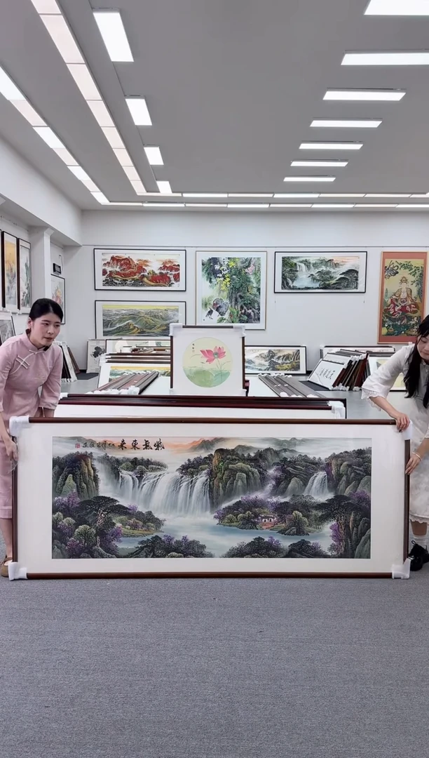 国画手绘 紫气东来 219*88