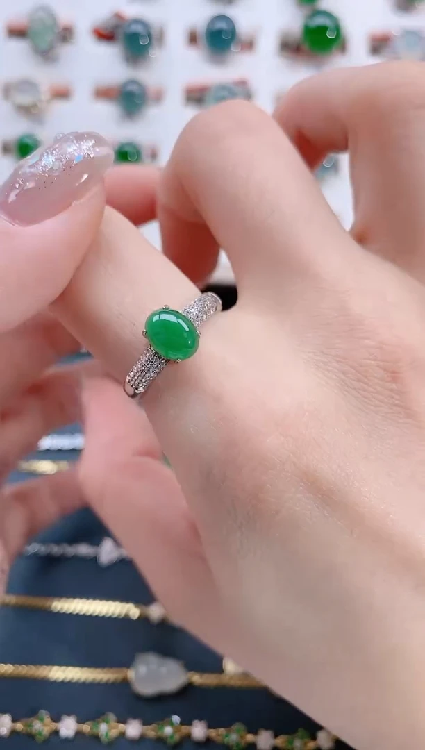 银S925镶嵌戒指翡翠天然翡翠