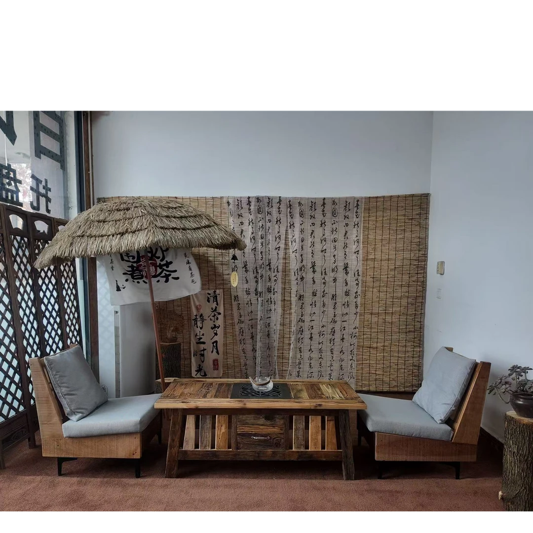 实木老木围炉煮茶长桌子煮茶茶台室内茶几户外一物一拍