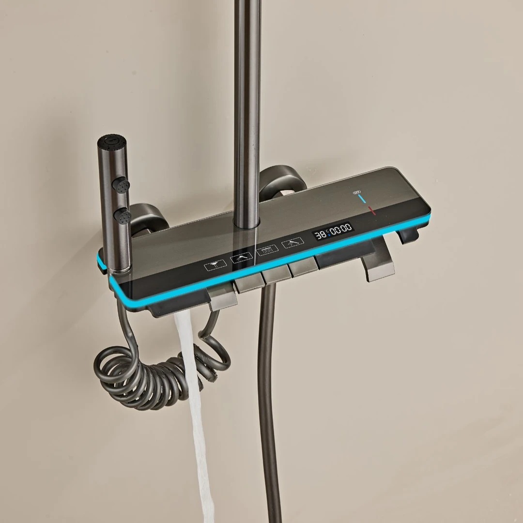 【新P2】淋浴花洒套装淋雨家用枪灰钢琴键沐浴卫浴恒温数显