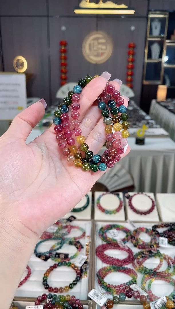 未镶嵌透体老矿碧玺彩虹三圈手串7mm+碧玺hon多样性发一条
