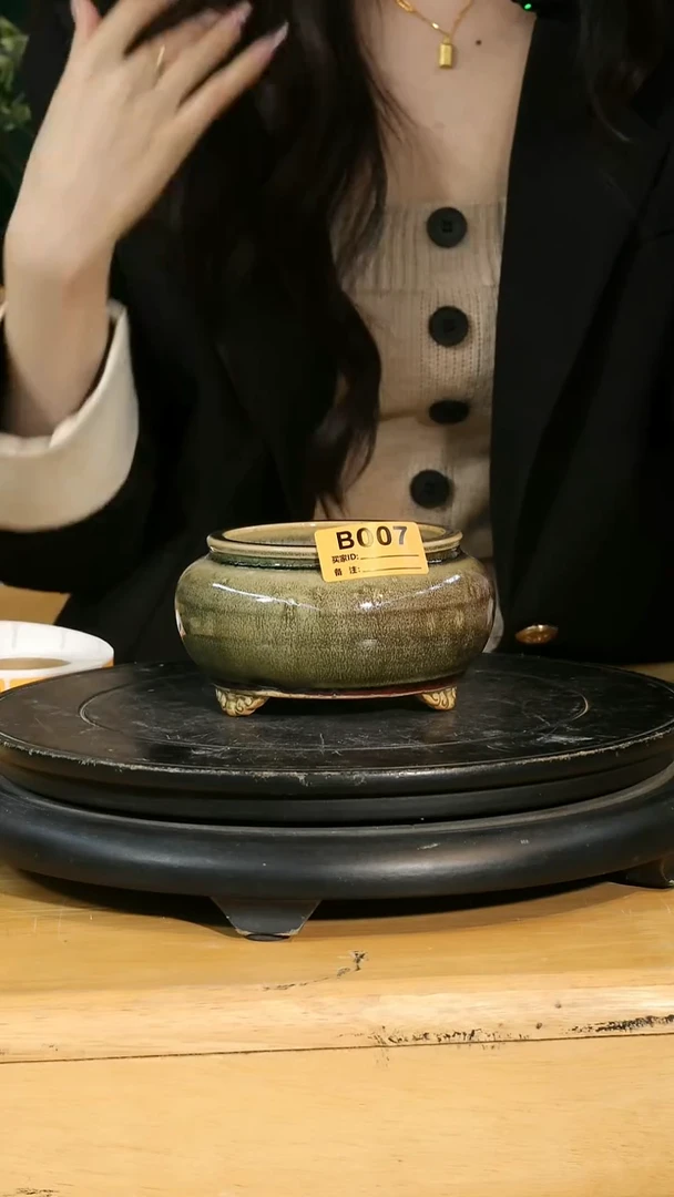 【石湾花盆】5寸袋式鼓型圆盆007-窑变釉