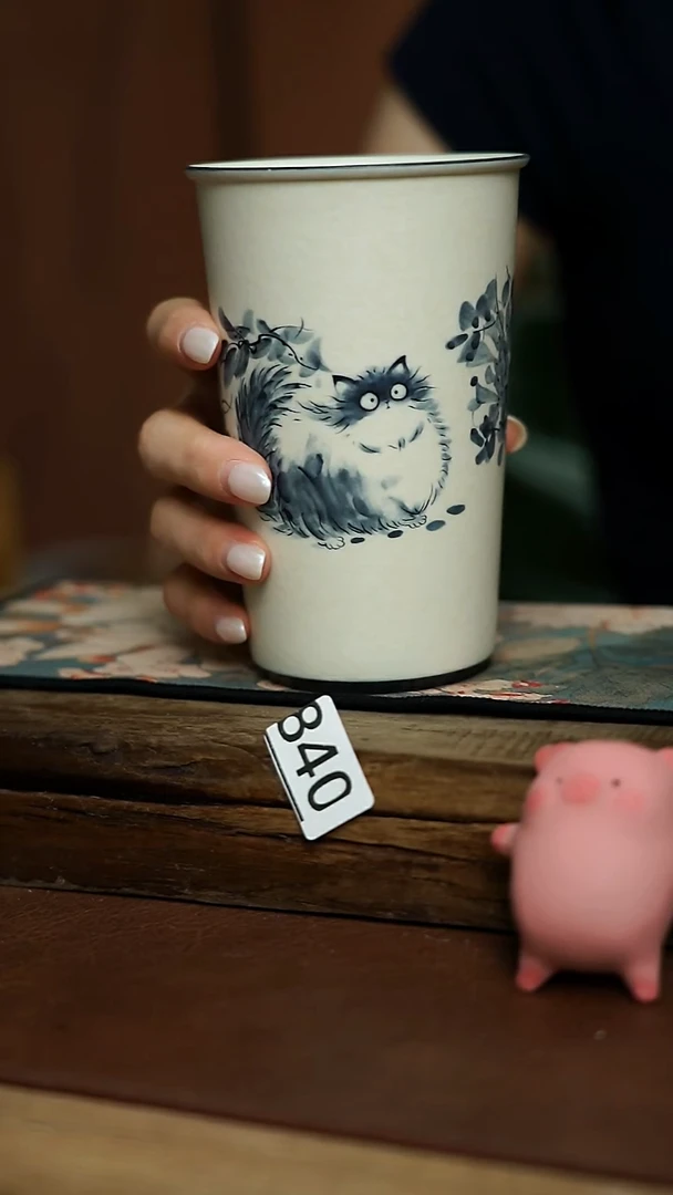 青花可爱猫猫可乐杯