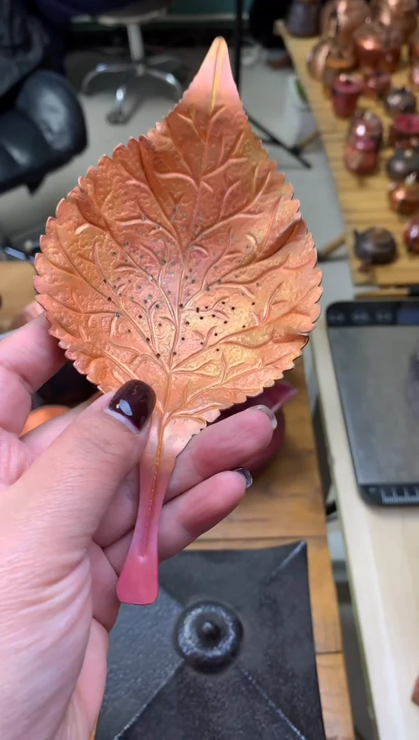 紫铜火烧红叶子茶漏