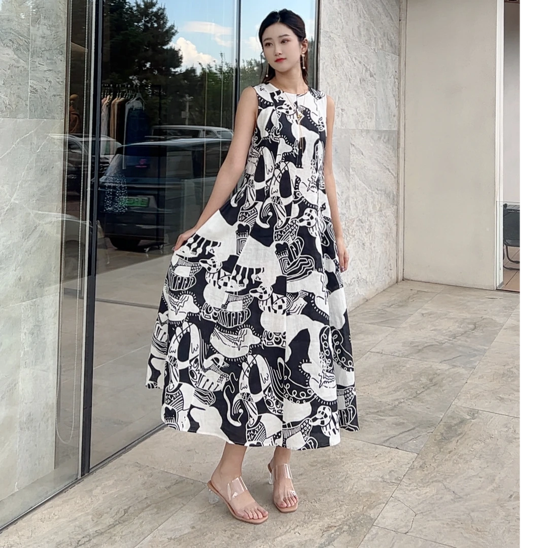 AMASS/阿玛施一秒入夏新款气质显瘦无袖设计感宽松连衣裙5500525