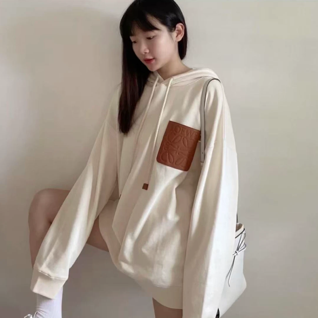 未使用 LOEWE/罗意威 纯色徽标Logo贴标宽松连帽休闲长袖卫衣