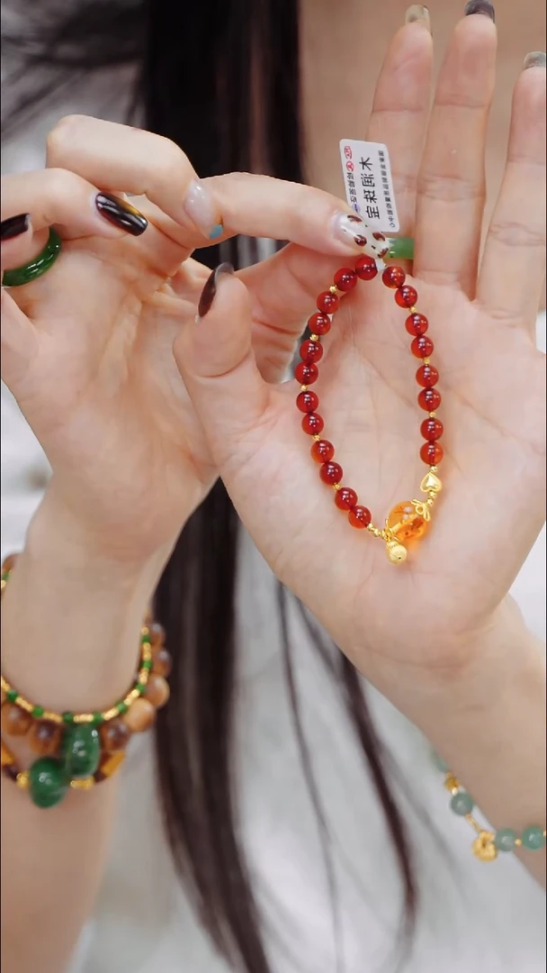 手链琥珀银S925镶嵌血珀