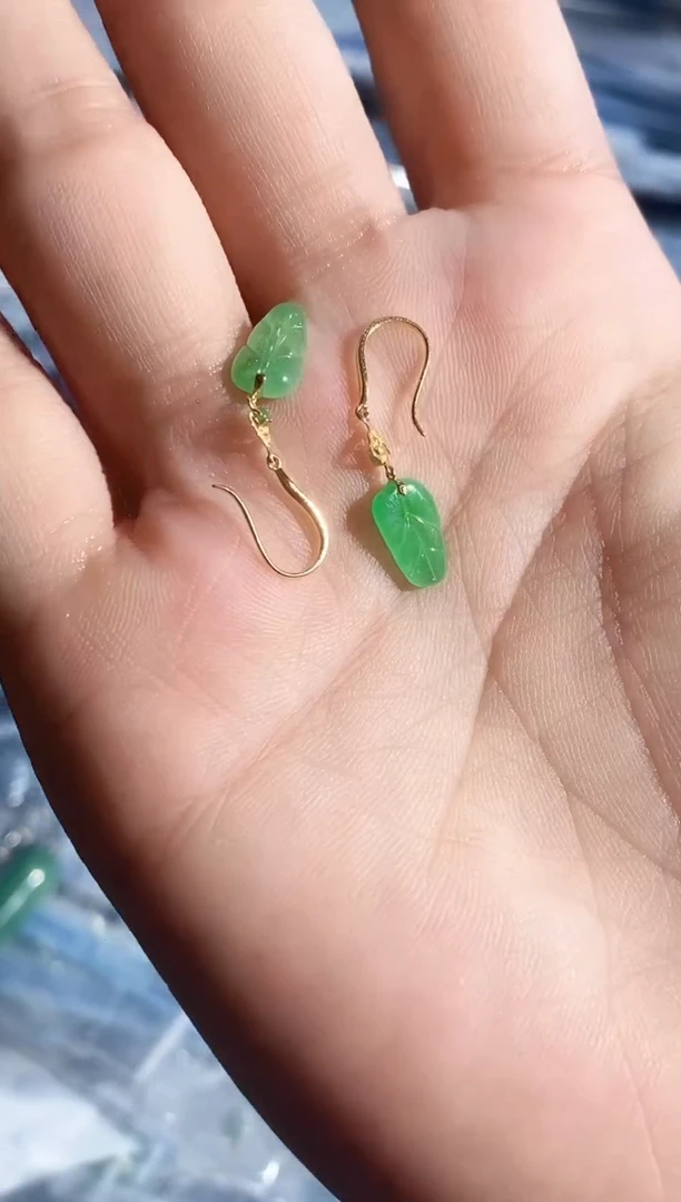 翡翠18K金镶嵌耳饰250607137