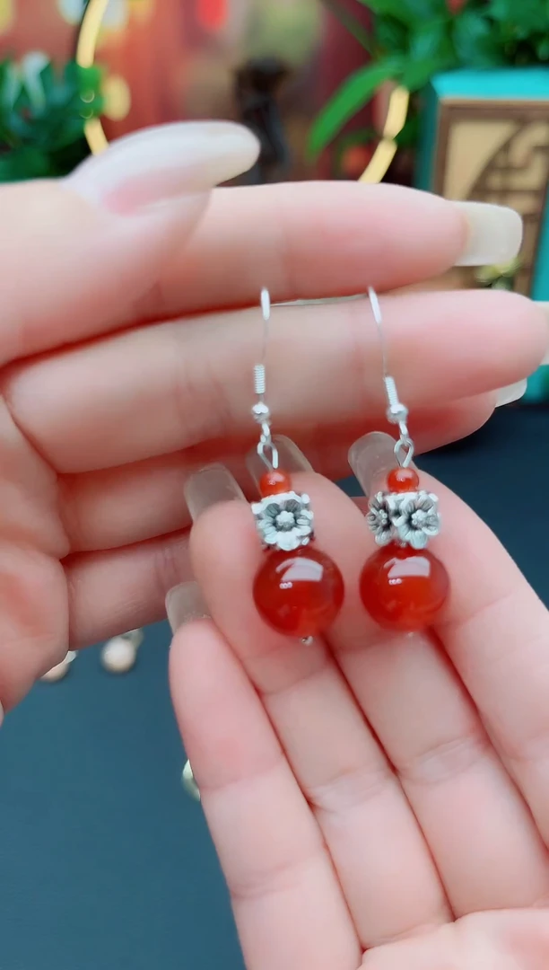 玛瑙/玉髓耳饰银S925镶嵌422000