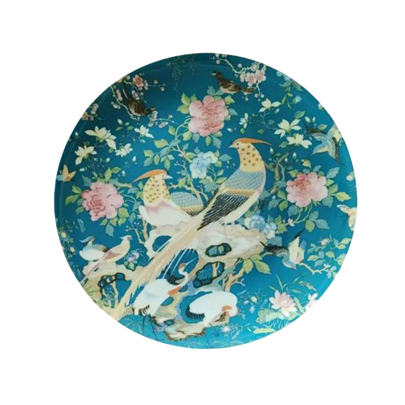【奇居】骨瓷百鸟12寸月光盘 家用餐盘餐厅盘子深蓝#F9508Z-13