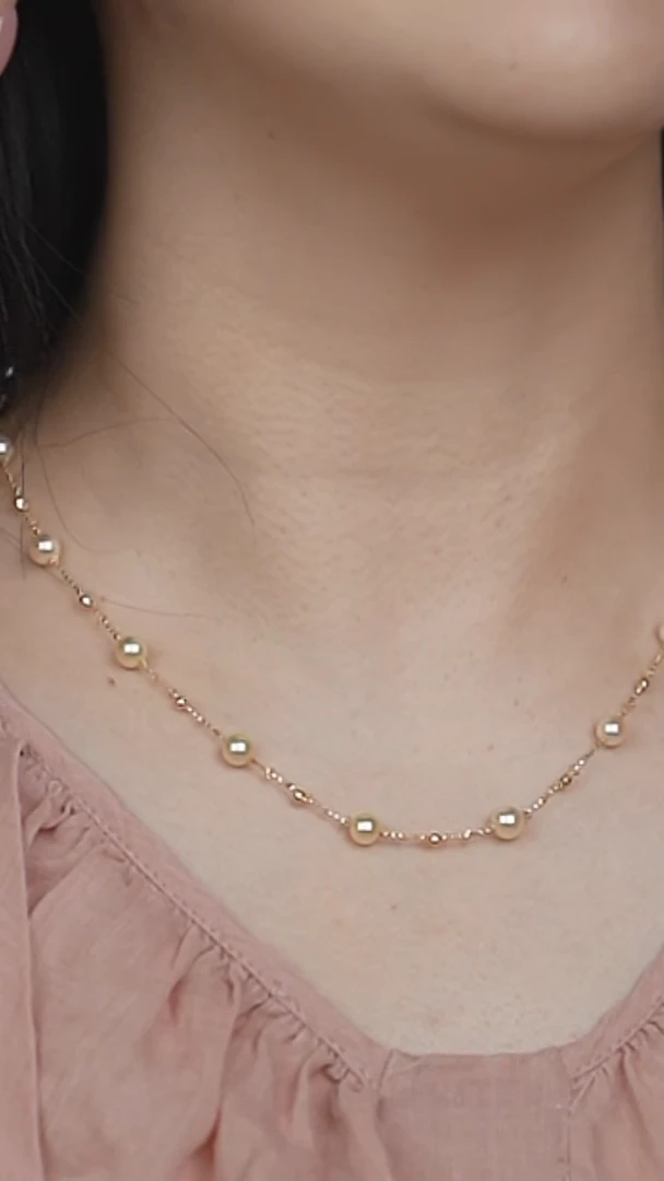 海水珍珠18K金镶嵌项链5.5-6真科研ss皇后满天星项链